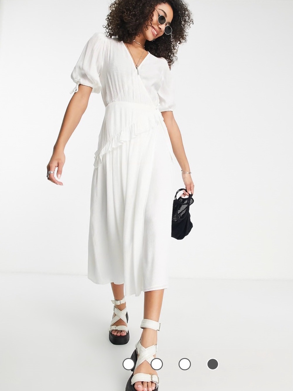 Topshop ruffle textured White Wrap Midi Dress